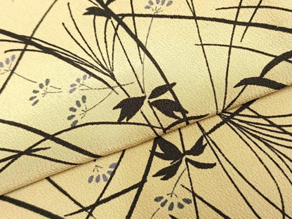 平和屋着物▽小紋 単衣 花蝶文 洗える着物 AABC0419fy