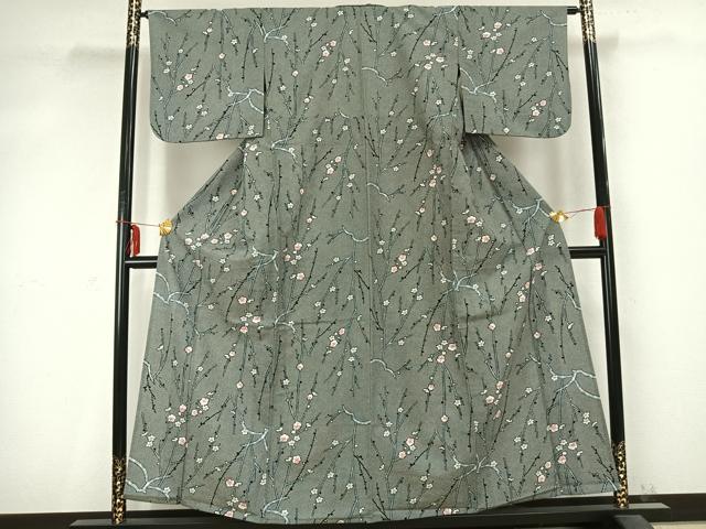 平和屋着物▽小紋 単衣 枝花文 洗える着物 AABC0421fy