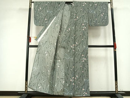 平和屋着物▽小紋 単衣 枝花文 洗える着物 AABC0421fy