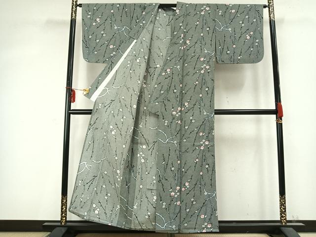 平和屋着物▽小紋 単衣 枝花文 洗える着物 AABC0421fy