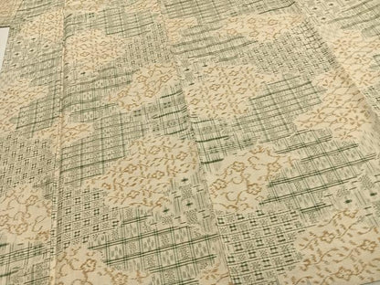 平和屋着物▽上質な紬 単衣 吉祥花文 正絹 逸品 AABC0424fy