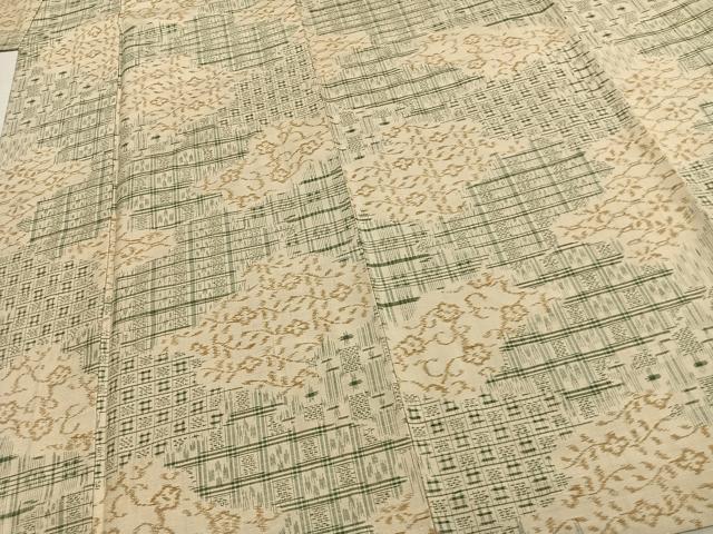 平和屋着物▽上質な紬 単衣 吉祥花文 正絹 逸品 AABC0424fy