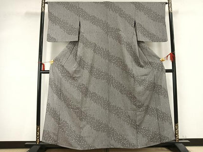 平和屋着物▽上質な小紋 単衣 舞花文 縞 正絹 逸品 AABC0425fy
