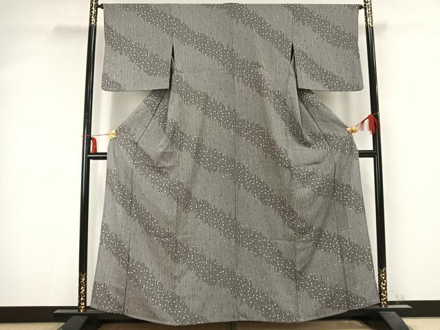 平和屋着物▽上質な小紋 単衣 舞花文 縞 正絹 逸品 AABC0425fy