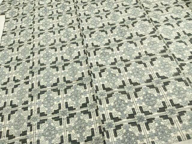 平和屋着物▽上質な紬　単衣　幾何学文様　正絹　逸品　AABC0426fy