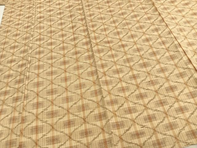 平和屋着物▽上質な紬　単衣　幾何学文様　正絹　逸品　AABC0428fy
