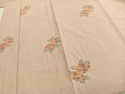 平和屋着物▽上質な紬　単衣　草花文　正絹　逸品　AABC0435fy