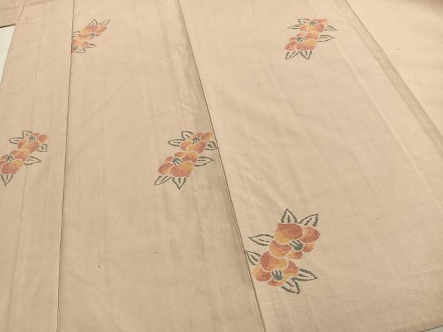 平和屋着物▽上質な紬　単衣　草花文　正絹　逸品　AABC0435fy