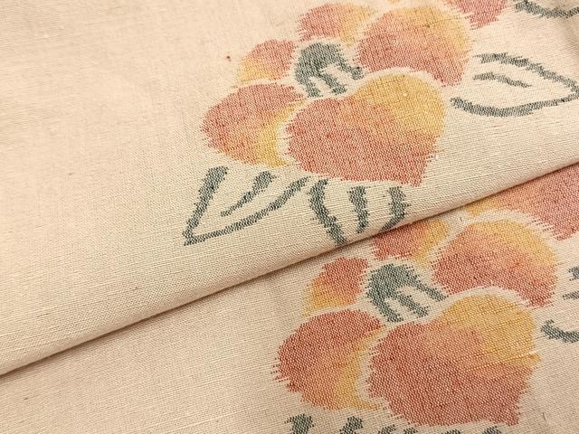 平和屋着物▽上質な紬　単衣　草花文　正絹　逸品　AABC0435fy
