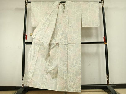 平和屋着物▽本場大島紬　単衣　白大島　風景文　正絹　逸品　AABC0436fy