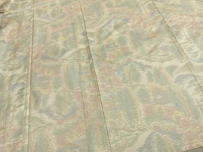 平和屋着物▽本場大島紬　単衣　白大島　風景文　正絹　逸品　AABC0436fy