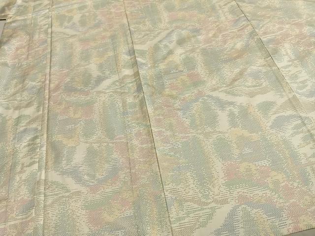 平和屋着物▽本場大島紬　単衣　白大島　風景文　正絹　逸品　AABC0436fy