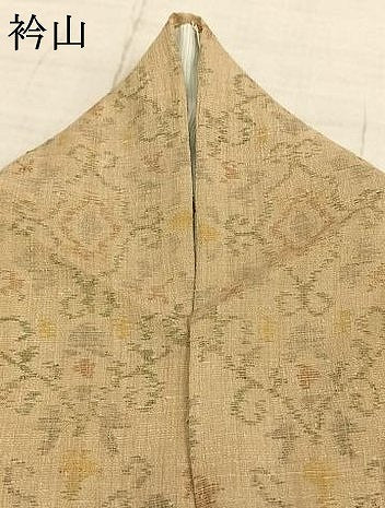 平和屋着物▽上質な紬　単衣　幾何学文様　正絹　逸品　AABC0437fy