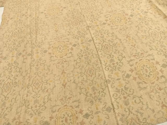 平和屋着物▽上質な紬　単衣　幾何学文様　正絹　逸品　AABC0437fy