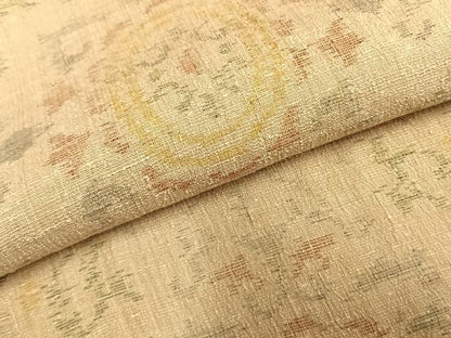 平和屋着物▽上質な紬　単衣　幾何学文様　正絹　逸品　AABC0437fy