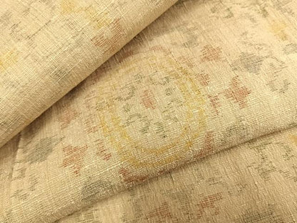 平和屋着物▽上質な紬　単衣　幾何学文様　正絹　逸品　AABC0437fy