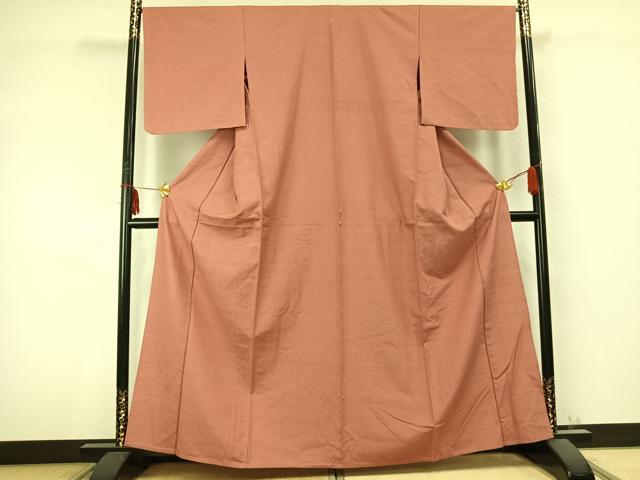 平和屋着物▽上質な紬 単衣 色無地 東雲色 正絹 逸品 AABC0438fy