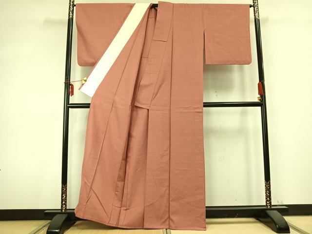 平和屋着物▽上質な紬 単衣 色無地 東雲色 正絹 逸品 AABC0438fy