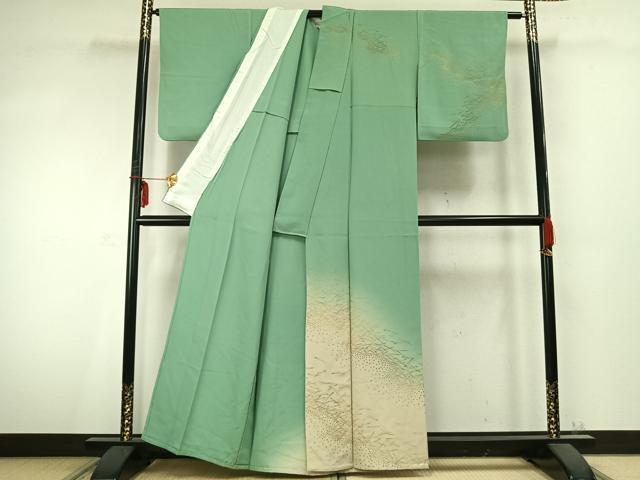 平和屋着物▽訪問着 単衣 敷松葉 金彩 正絹 逸品 AABC0439fy