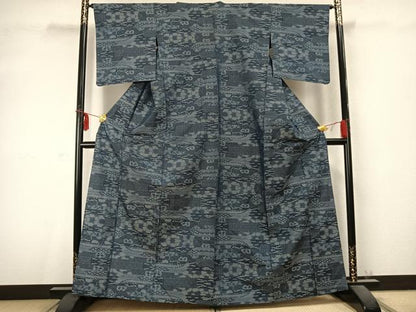 平和屋着物▽本場大島紬 単衣 横段文 正絹 逸品 AABC0440fy
