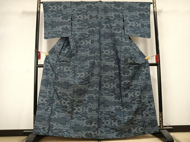 平和屋着物▽本場大島紬 単衣 横段文 正絹 逸品 AABC0440fy