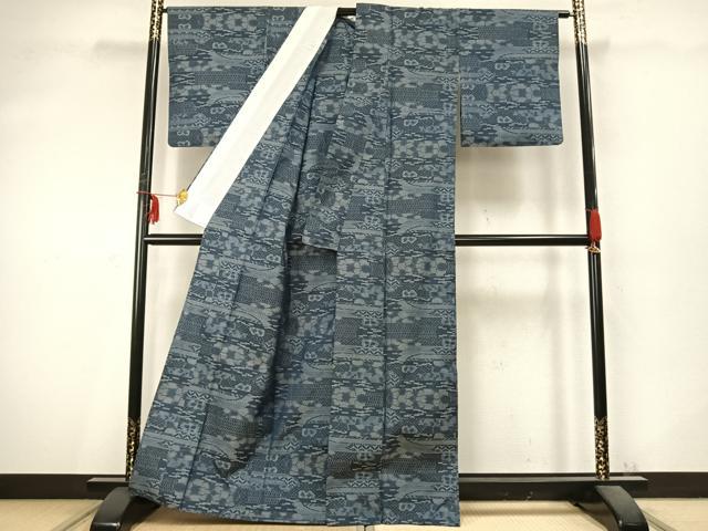 平和屋着物▽本場大島紬 単衣 横段文 正絹 逸品 AABC0440fy