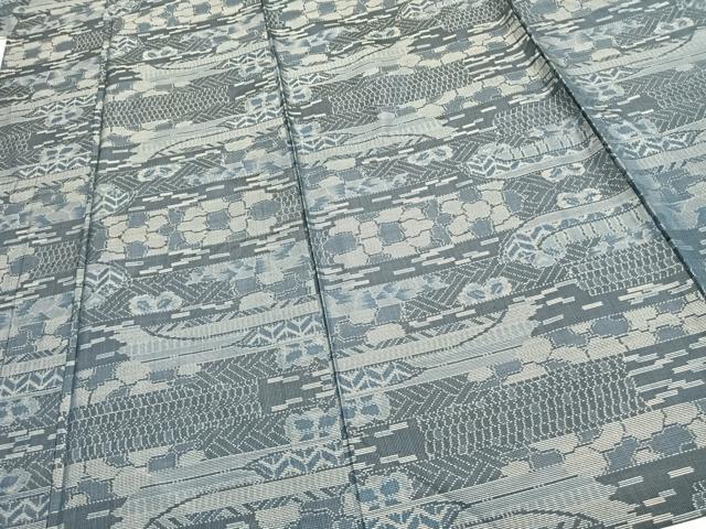 平和屋着物▽本場大島紬 単衣 横段文 正絹 逸品 AABC0440fy