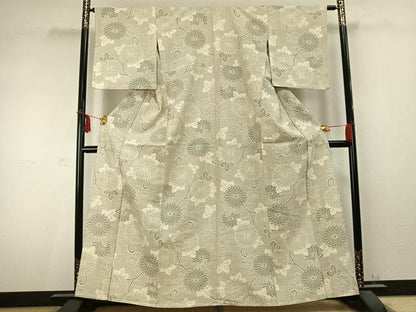 平和屋着物▽上質な紬 単衣 唐草花文 正絹 逸品 AABC0441fy