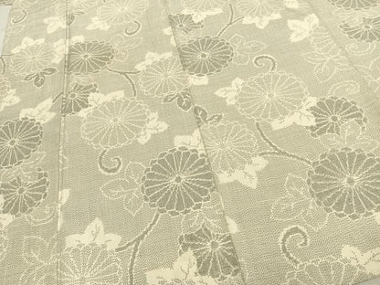 平和屋着物▽上質な紬 単衣 唐草花文 正絹 逸品 AABC0441fy