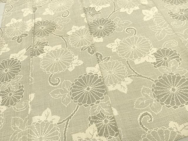 平和屋着物▽上質な紬 単衣 唐草花文 正絹 逸品 AABC0441fy