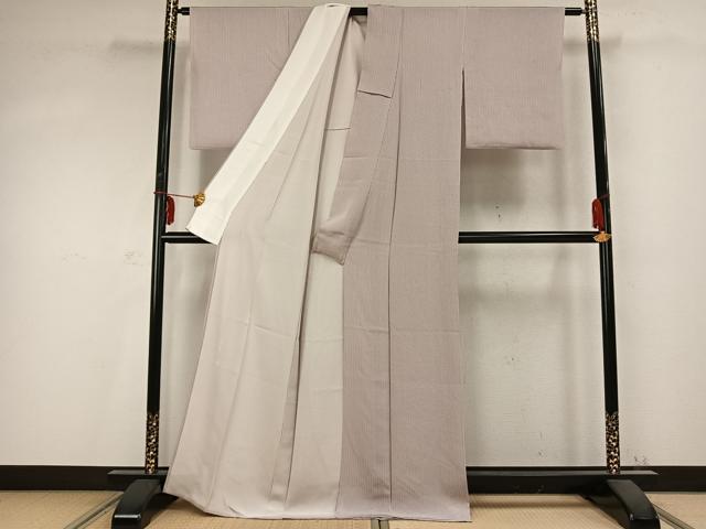 平和屋着物▽伝統工芸士 金田今朝男 小紋 単衣 縞 正絹 逸品 AABC0443fy