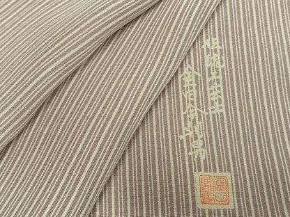 平和屋着物▽伝統工芸士 金田今朝男 小紋 単衣 縞 正絹 逸品 AABC0443fy