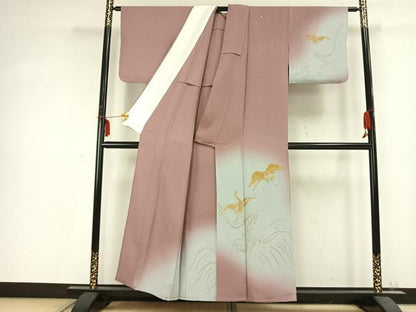 平和屋着物▽訪問着 単衣 飛鳥文 金糸 正絹 逸品 AABC0444fy
