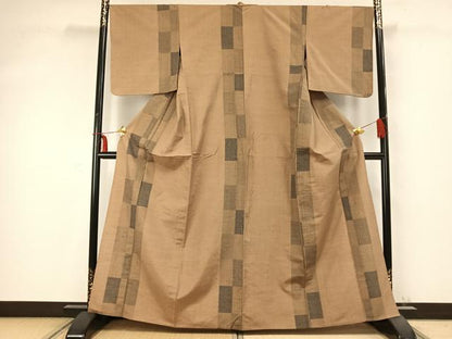 平和屋着物▽上質な紬 単衣 色紙間道 正絹 逸品 AABC0446fy