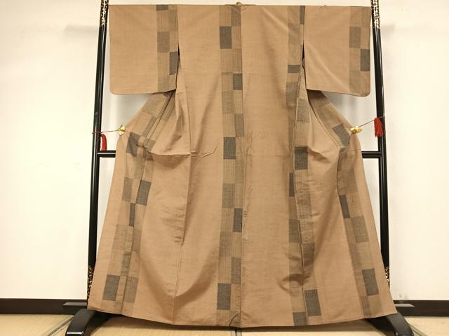 平和屋着物▽上質な紬 単衣 色紙間道 正絹 逸品 AABC0446fy