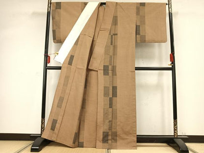 平和屋着物▽上質な紬 単衣 色紙間道 正絹 逸品 AABC0446fy