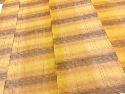 平和屋着物▽上質な紬　単衣　横段文　正絹　逸品　AABC0447fy