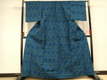 平和屋着物▽上質な紬 単衣 変わり格子 正絹 逸品 未使用 AABC0448fy