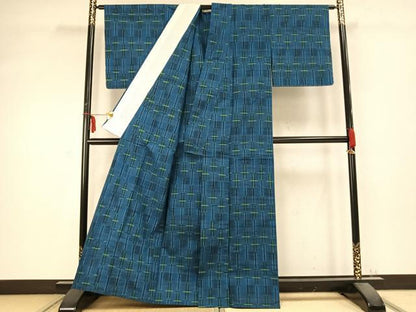 平和屋着物▽上質な紬 単衣 変わり格子 正絹 逸品 未使用 AABC0448fy