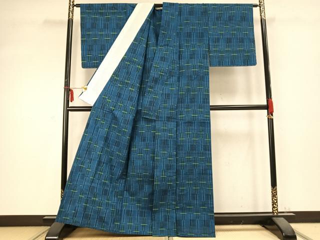 平和屋着物▽上質な紬 単衣 変わり格子 正絹 逸品 未使用 AABC0448fy