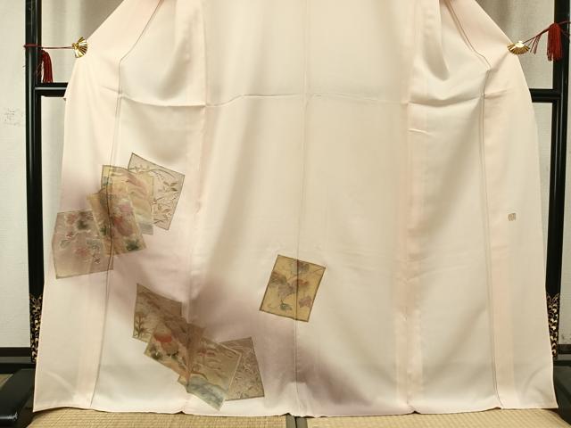 平和屋着物▽訪問着 単衣 作家物 色紙重ね花鳥文 暈し染め 金彩 ロング丈 正絹 逸品 AABC0453fy