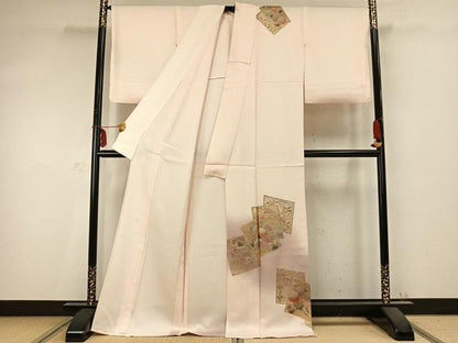 平和屋着物▽訪問着 単衣 作家物 色紙重ね花鳥文 暈し染め 金彩 ロング丈 正絹 逸品 AABC0453fy