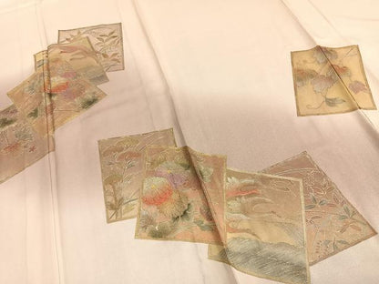 平和屋着物▽訪問着 単衣 作家物 色紙重ね花鳥文 暈し染め 金彩 ロング丈 正絹 逸品 AABC0453fy