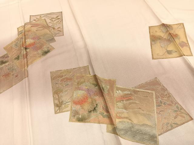 平和屋着物▽訪問着 単衣 作家物 色紙重ね花鳥文 暈し染め 金彩 ロング丈 正絹 逸品 AABC0453fy