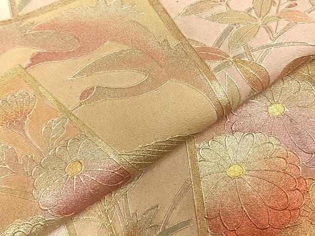 平和屋着物▽訪問着 単衣 作家物 色紙重ね花鳥文 暈し染め 金彩 ロング丈 正絹 逸品 AABC0453fy