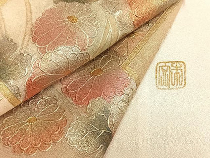 平和屋着物▽訪問着 単衣 作家物 色紙重ね花鳥文 暈し染め 金彩 ロング丈 正絹 逸品 AABC0453fy
