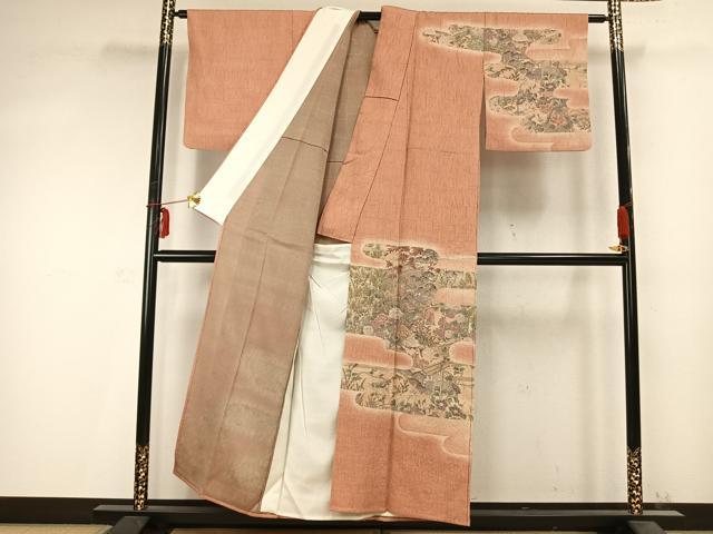 平和屋着物▽訪問着 単衣 風景人物文 正絹 逸品 AABC0457fy