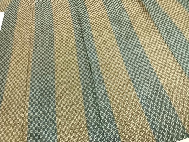 平和屋着物▽上質な紬　単衣　市松文様　正絹　逸品　AABC0458fy