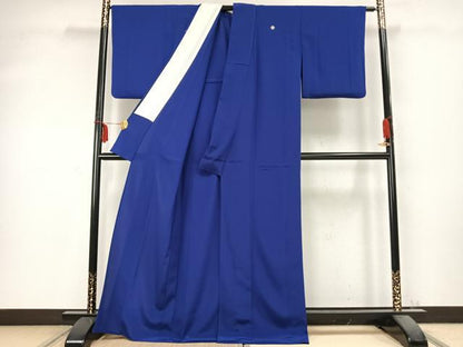 平和屋着物▽上質な色無地　単衣　紺藍色　正絹　逸品　AABC0461fy