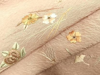平和屋着物▽豪華色留袖 単衣 駒刺繍 草花文 正絹 逸品 AABC0464fy